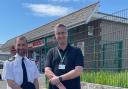 Pembroke councillor Jonathan Grimes is pictured in Monkton with Dyfed-Powys Police Chief Constable Dr Richard Lewis. Picture: Jonathan Grimes.