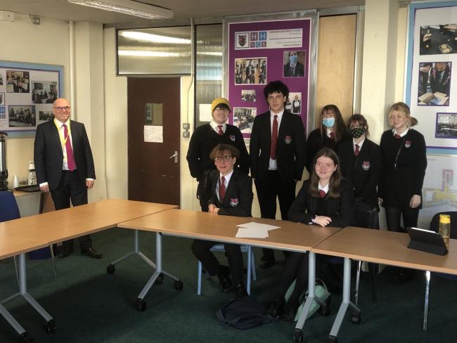 Paul Davies MS with learners at Haverfordwest High VC School