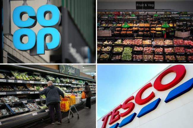 PA photos show the Co-op, top left, Asda shelves, top right and Sainsbury's shoppers, bottom left, and the Tesco sign, bottom right.