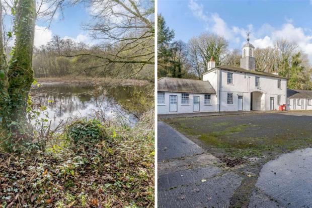 Western Telegraph: A huge pond and a former stable block are amongst the treasures on the estate. Picture: Savills, Cardiff