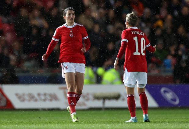 Western Telegraph: Wales record goal scorer Helen Ward came on from the bench to win her 100th cap. Picture: Chris Fairweather/Huw Evans Agency