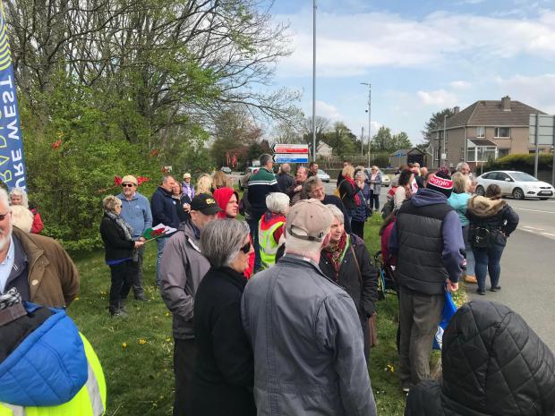 Western Telegraph: A rally held outside Withybush Hospital in April
