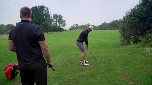 Western Telegraph: Sam and Gethin enjoying a round of golf. Picture: BBC
