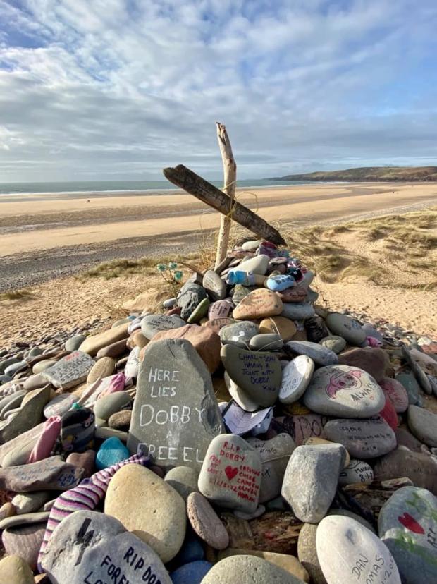 Western Telegraph: Dobby's grave at Freshwater West. Picture: Zoe Turner