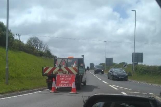 Western Telegraph: The A40 was closed all the way to the approach to Fishguard