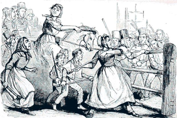 An artist's depiction of the Rebecca Riots from the Illustrated London News, 1843