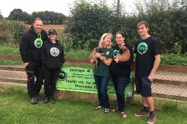 Raising money for Dogs4Wildlife is helping Carole Langston and Caroline Bridle cope with the pain of losing loved ones. They are pictured with the charity's directors Darren Priddle, Jacqui Law and Jack Gradidge.