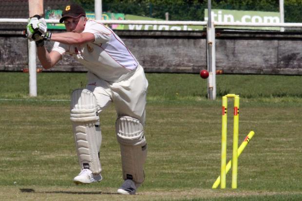 Western Telegraph: Nick Davies loses his wicket to the bowling of Narberth's Davy Johns