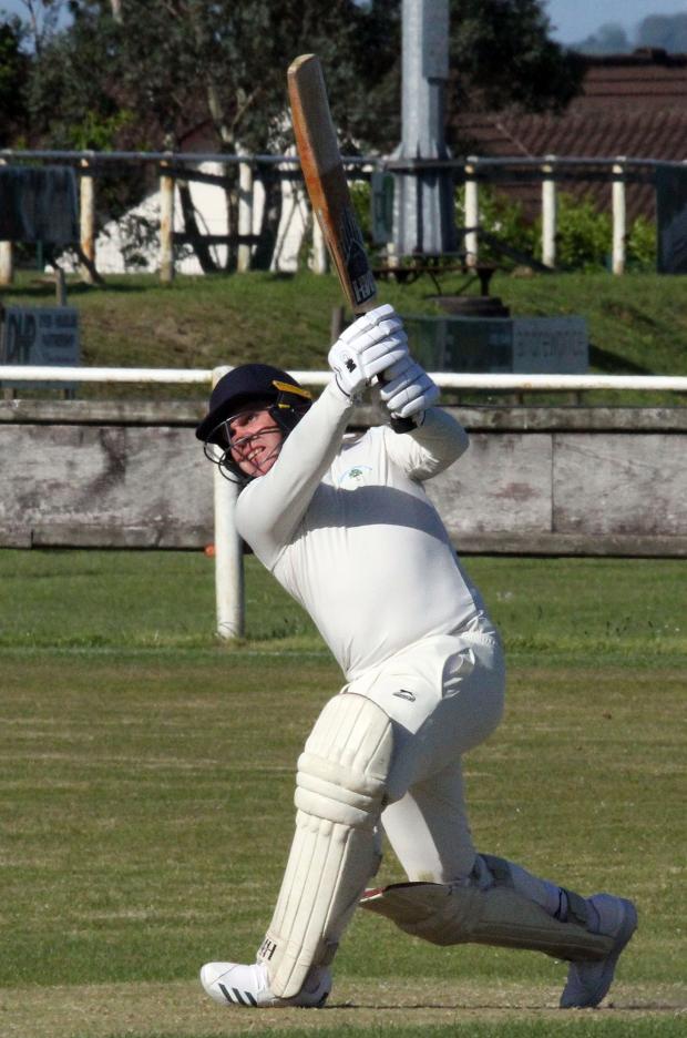 Western Telegraph: Richie Adams hits a huge six on his way to topscore with 76 in Narberth's 7 wicket victory over Carew