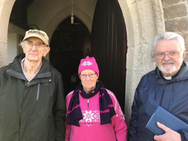 Western Telegraph: One of the last churchwardens Diana Thomas (centre) attended St Madoc nearly all her life and saw her daughter married there