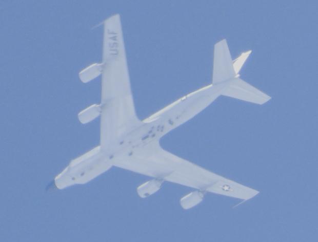 Western Telegraph: The Boeing RC-135W Rivet Joint seen 34,000 feet above Pembrokeshire