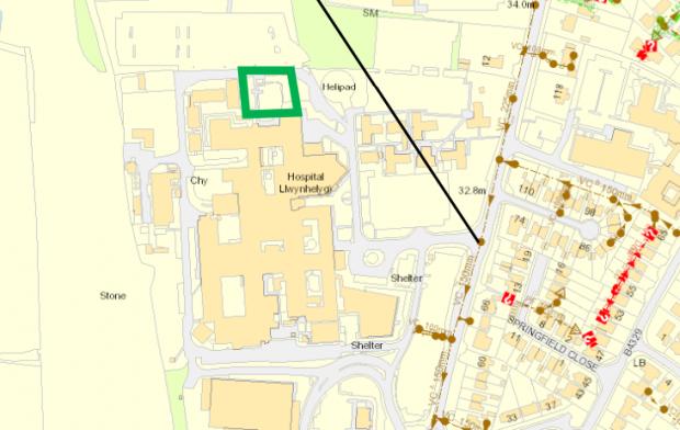 Western Telegraph: The new decant ward is proposed to be built in the north section of the campus (green square)