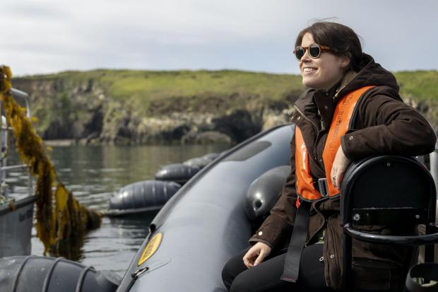 Western Telegraph: Her Royal Highness Princess Eugenie happy at sea with Câr Y Môr. Picture: @Matt Horwood / WWF-UK