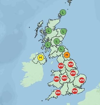 Western Telegraph: The Met Office pollen map for Tuesday, June 14