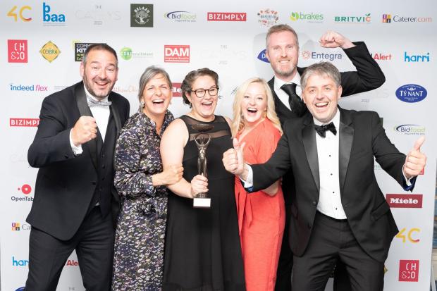 Western Telegraph: Celebrations at the Cateys from members of the Grove team. Picture: Steve Dunlop Photography