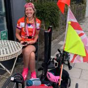Paralympian and world record breaker, Mel Nichols, was spotted in Fishguard this week on another record-breaking challenge. Picture: Norman Mason