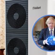 Prime Minister Boris Johnson appearing in the Sky Kids documentary Cop26: In Your Hands. in front of new low carbon heat pump. Credit: PA