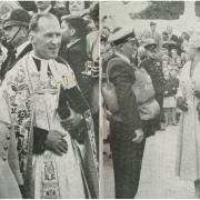 The Queen with Rev, C Witton-Davies (left) Dean of St Davids and (right) Capt. Thomas Watts-Williams of St David's Lifeboat crew