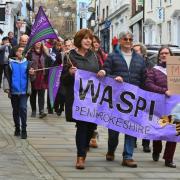 WASPI women march through Haverfordwest.