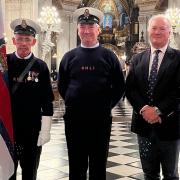 Roger Strawbridge, Fishguard RNLI volunteer and crew member Steven Done travelled to London to attend the Annual National Service for Seafarers. They are pictured with RNLI CE Mark Dowie. Picture: RNLI