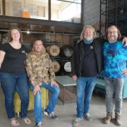 In the Welsh Wind distillery founders Ellen Wakelam and Alex Jungmayr with Hairy Bikers Dave Myers and Si King.