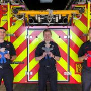 The Pembroke Dock Station crew have been given teddies to give to children at incidents. Picture: Mid and West Wales Fire and Rescue Service