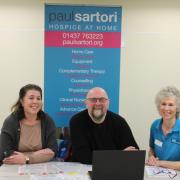 Charles Dale is pictured with Paul Sartori's grant development officer, Judith Williams and complementary therapy co-ordinator, Heather Green.