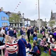Crowds thronged Cross Square St Davids for the city's coronation street party.