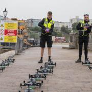 The drones being set up for the MoD's Respect the Range display over Tenby