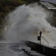 High waves at Amroth on high tide with Storm Ciarán.