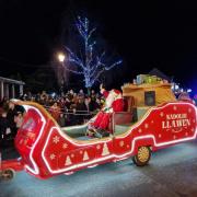 Santa and his sleigh arrive on Goodwick Square for Light Night.