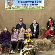 Youngsters from Ysgol Bro Ingli, Newport, are pictured with Pembrokeshire arable farmer Walter Simon.