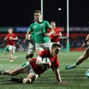 Ieuan Davies scores a try for Wales U20s against Ireland.