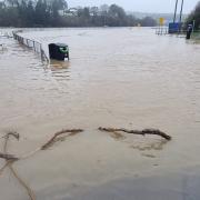 Flooding after the River Teifi has burst its banks.