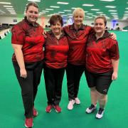 Wales debutants Katie Dickinson and Kath Blaney (left), pictured with fellow Welsh internationals from Heatherton, Steph Amos and Mel Thomas.