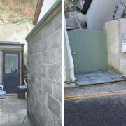 The lean to before (L) and after (R) demolition by the council