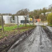 The two effluent tanks at Dairy Partners' mozzarella factory site near Newcastle Emlyn .