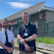 Pembroke councillor Jonathan Grimes is pictured in Monkton with Dyfed-Powys Police Chief Constable Dr Richard Lewis. Picture: Jonathan Grimes.