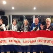 Pembroke Ladies Lifeboat Guild members seen at Lawrenny events for many years: Kath Klau, guild vice president; Rose Phillips; Maggie Pegg, box secretary; Billy James ‘Pancake Cook of the event’; Guild Chair Daphne Bush;  Gini Lort-Phillips,