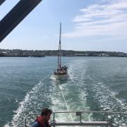 The view from Angle RNLI’s Tamar class lifeboat on May 22 as the crippled yacht is towed towards Neyland. PICTURE: Angle RNLI.