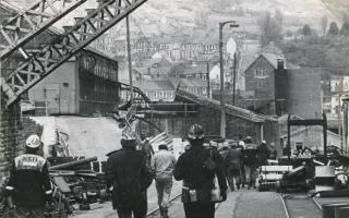 Miners heading to work at Six Bells pit, Gwent.