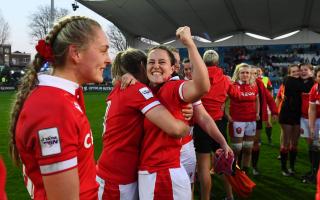 Women’s Six Nations: Ireland v Wales. Ffion Lewis of Wales celebrates at the end of the game. Photo: Huw Evans Picture Agency