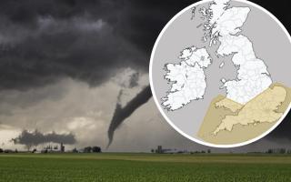 A tornado warning has been issued for Wales and much of South West England