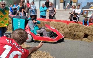 Delivering the smiles at Fishguard Soapbox Derby.