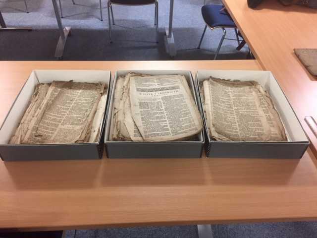 the Llanwnda Bible, which is undergoing conservation at UWTSD Lampeter.